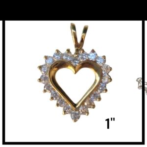 925 Gold Tone Heart Pendant with Crystal Stones 1in